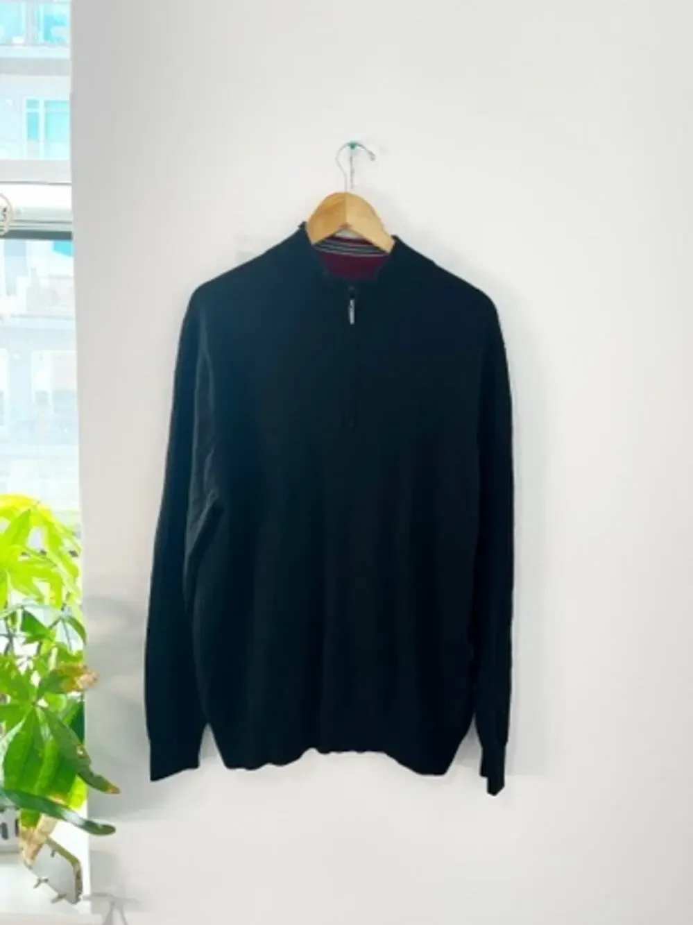 Brooks Brothers Men's Black Merino Wool Quarter Zip Up Sweater Size XL